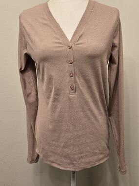 Atleta Women's V-Neck Long Sleeve Henley Top – Dusty Rose